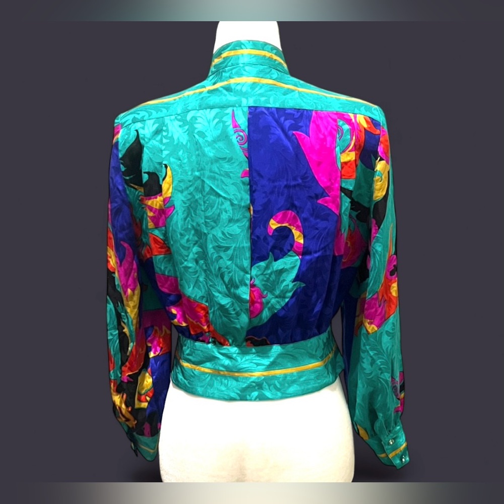 VINTAGE 80’s UMI Collections by Anne Crimmins cropped silk blouse Size 4 - Picture 2 of 8